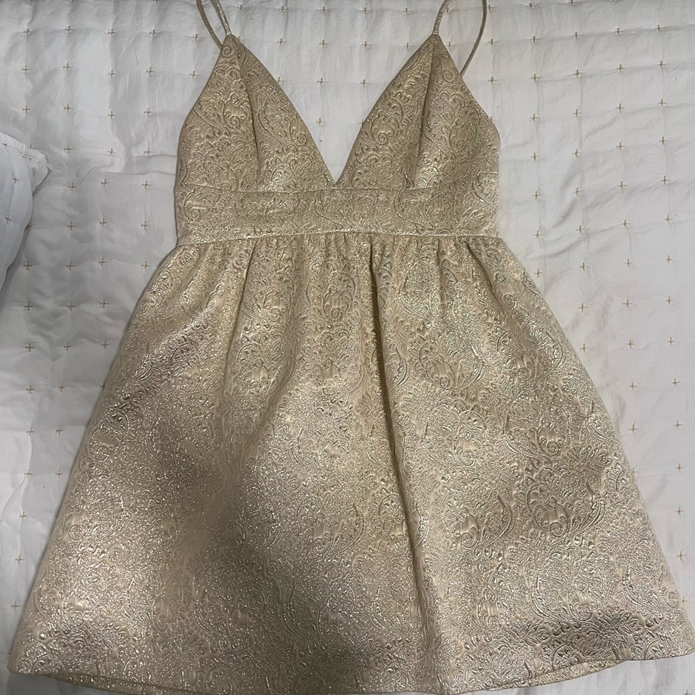Metallic Gold Mini Dress with Spaghetti Straps